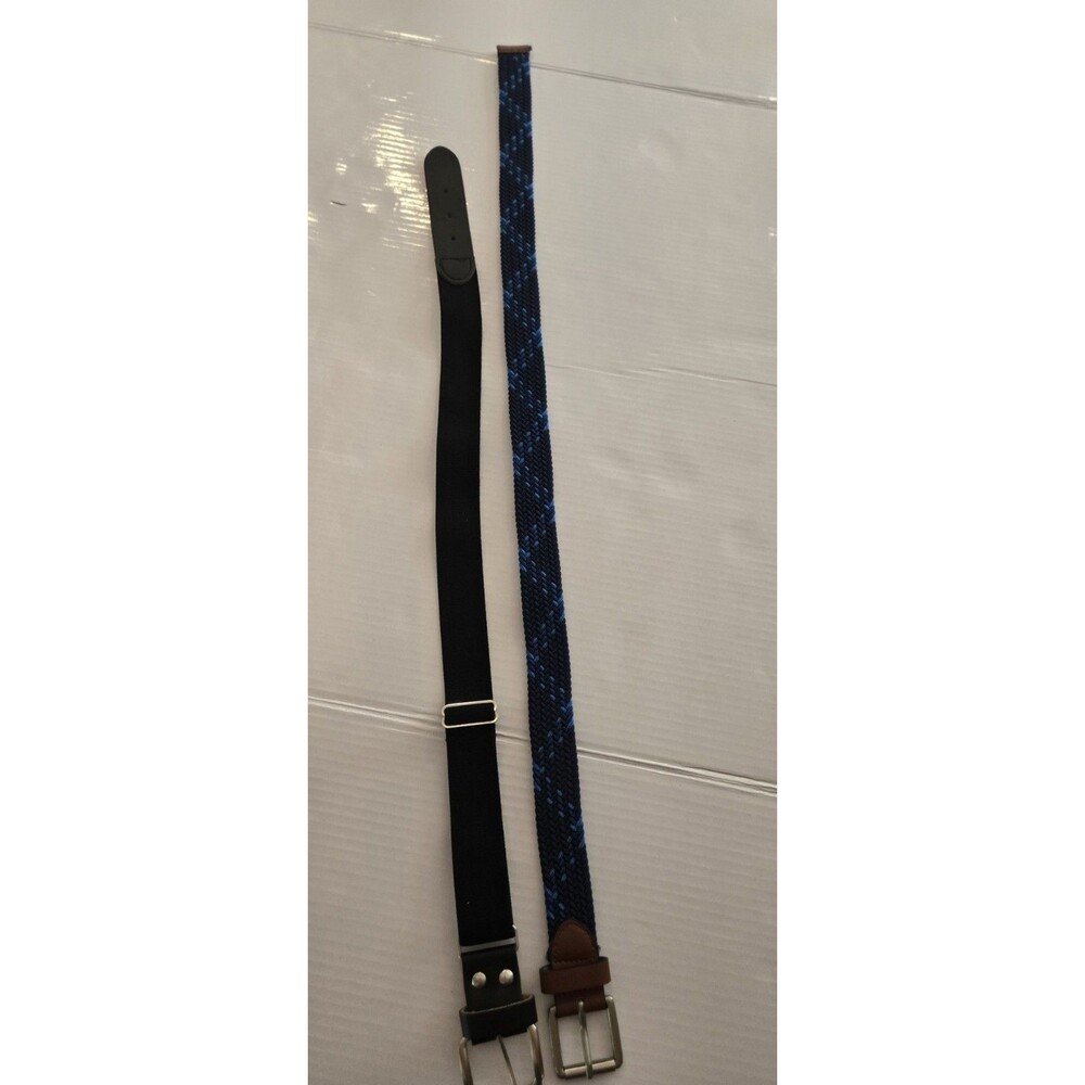 Youth Athletic Belts Black Solid & Black/Blue Braided Adjustable (2 belts)